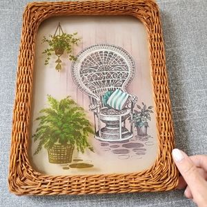 Vintage wicker framed two dimension art piece